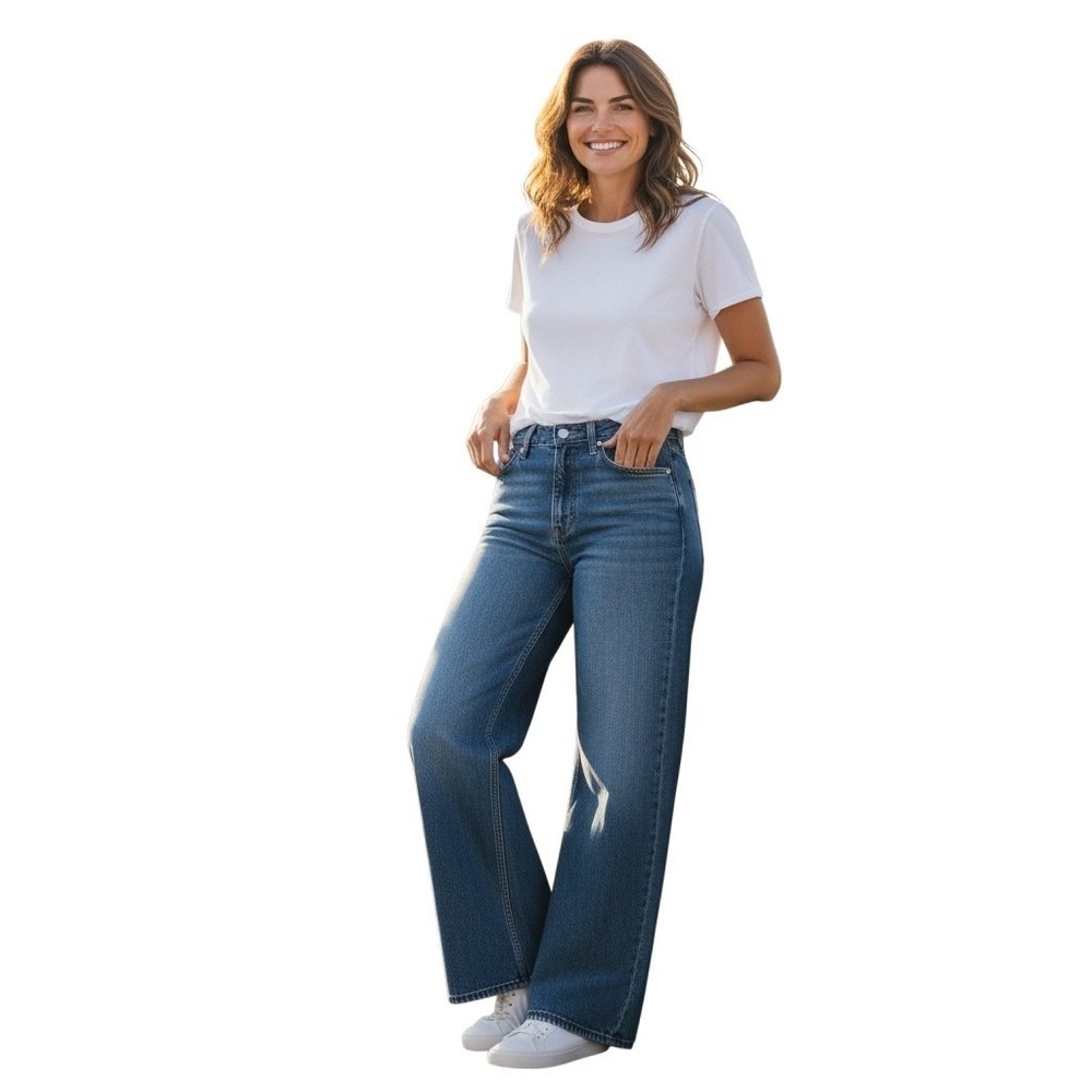 RAG & BONE The Logan Mid Rise Wide Leg Jeans Medium Wash Size 29‎